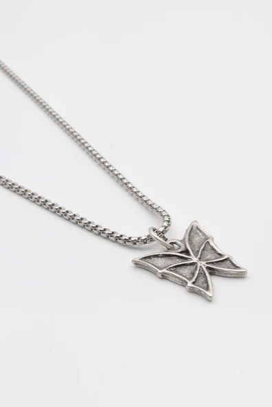 Kelebek Örme Zincir Kolye - Antik Gümüş Kaplama - Kadın Erkek - 60 cm - 2