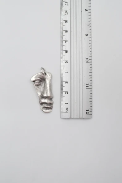 Sanatsal Yüz Anahtarlık - Antik Gümüş Kaplama - Kadın Erkek - 4