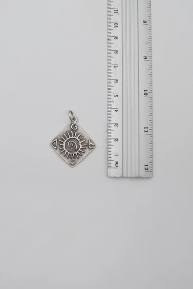 Güneş ve Göz Sembollü Anahtarlık - Antik Gümüş Kaplama - Kadın Erkek - 4