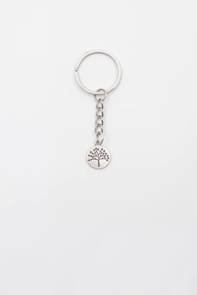 Yuvarlak Hayat Ağacı Anahtarlık - Antik Gümüş Kaplama - Kadın Erkek