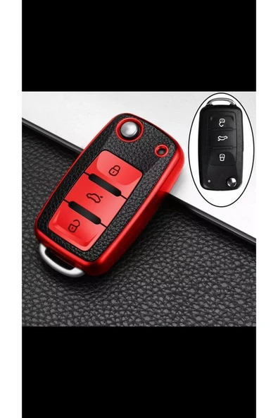 Vw Tiguan Jetta Golf 5 Golf 6 Scirocco Polo Caddy Lüks Anahtar Koruma Kabı Kılıfı Kırmızı Renk ürün görseli