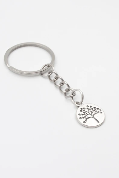 Yuvarlak Hayat Ağacı Anahtarlık - Antik Gümüş Kaplama - Kadın Erkek - 2