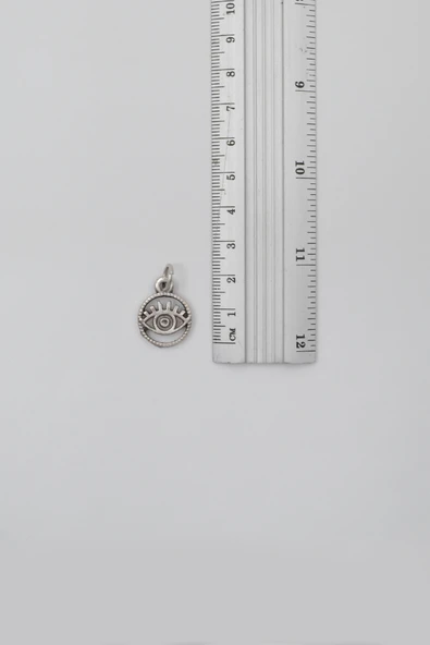 Minimalist Göz - Nazar Düz Ezme Zincir Kolye - Antik Gümüş Kaplama - Kadın Erkek - 60 cm - 4