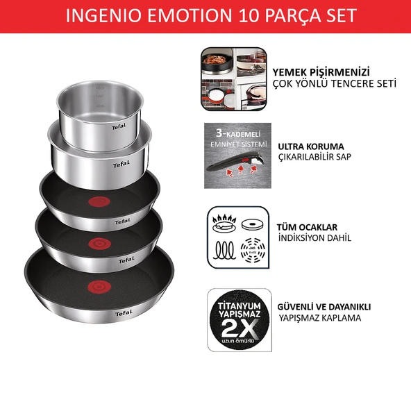 TEFAL Ingenio Emotion 2X Titanyum 10 Parça Tava Seti - Paslanmaz Çelik L897SA74 - 3