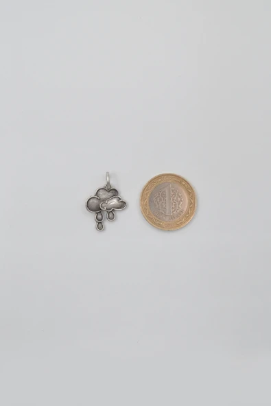 Bulut ve Yağmur Damlası Kolye Ucu - Antik Gümüş Kaplama - Kadın Erkek - 3