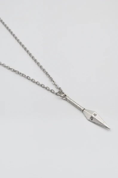 Anime Ninja Kunai Düz Ezme Zincir Kolye - Antik Gümüş Kaplama - Kadın Erkek - 60 cm - 2