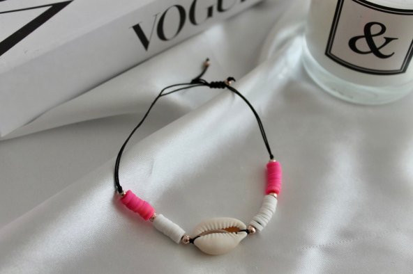 Beyaz-Pembe Deniz Kabuğu Detaylı Ayarlanabilir Bijüteri Bileklik