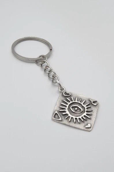 Güneş ve Göz Sembollü Anahtarlık - Antik Gümüş Kaplama - Kadın Erkek - 2