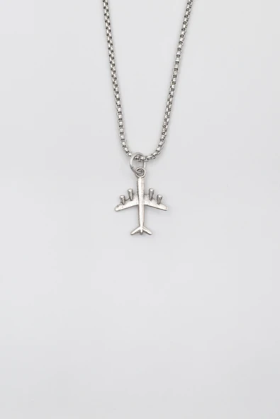 Küçük Uçak Örme Zincir Kolye - Antik Gümüş Kaplama - Kadın Erkek - 60 cm ürün görseli