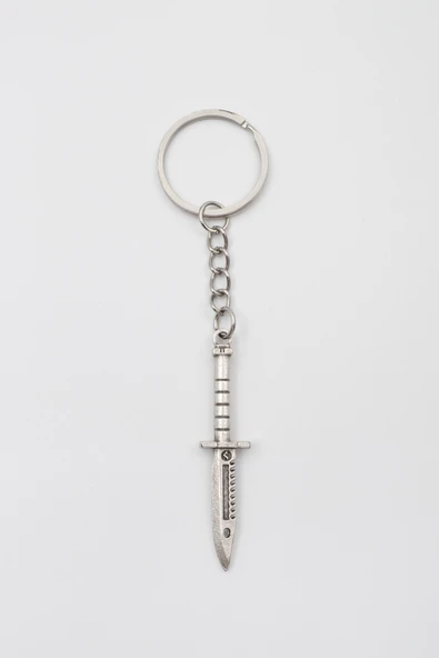 Testere Dişli Taktik Bıçak Anahtarlık - Antik Gümüş Kaplama - Kadın Erkek