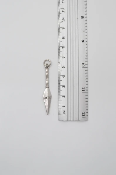 Anime Ninja Kunai Düz Ezme Zincir Kolye - Antik Gümüş Kaplama - Kadın Erkek - 60 cm - 4