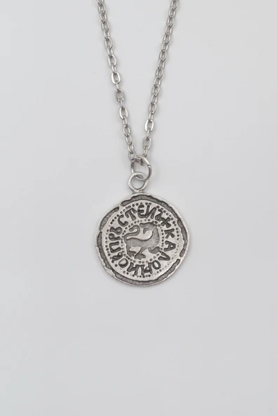 Kaloyan's Madalyon Düz Ezme Zincir Kolye - Antik Gümüş Kaplama - Kadın Erkek - 60 cm ürün görseli