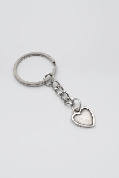 Minimalist Kalp Anahtarlık - Antik Gümüş Kaplama - Kadın Erkek - 2