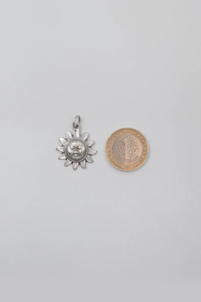 Vintage Güneş Yüz Siyah Deri İp Kolye - Antik Gümüş Kaplama - Kadın Erkek - 60 cm - 5