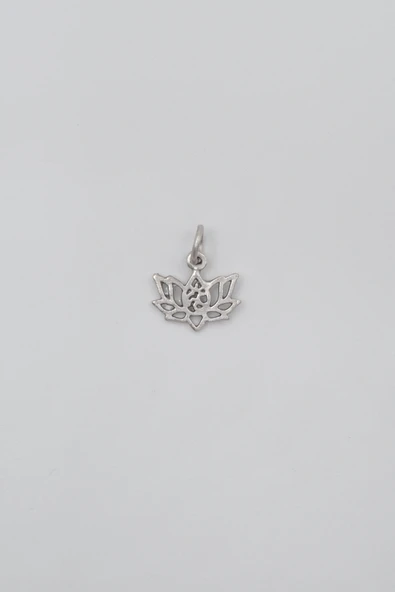 Minimal Om Sembollü Lotus Çiçeği Anahtarlık - Antik Gümüş Kaplama - Kadın Erkek - 3