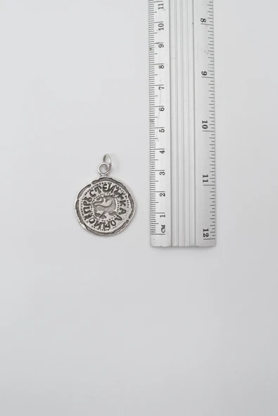 Kaloyan's Madalyon Düz Ezme Zincir Kolye - Antik Gümüş Kaplama - Kadın Erkek - 60 cm - Resim 4