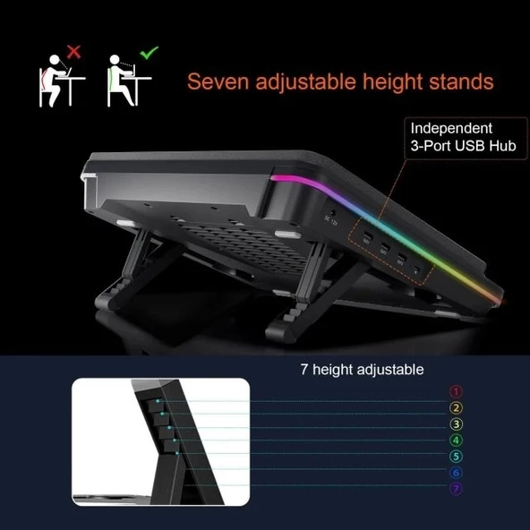 IETS GT600 RGB Dizüstü Bilgisayar Soğutucu V2(RGB+HUB) - Resim 7