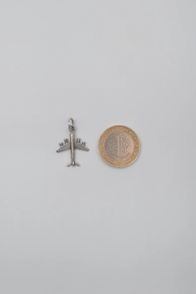 Küçük Uçak Örme Zincir Kolye - Antik Gümüş Kaplama - Kadın Erkek - 60 cm - Resim 5