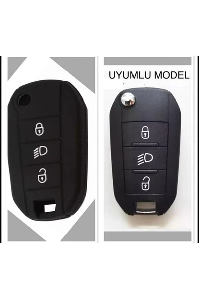 Peugeot 208 308 301 3008 5008 Silikon Anahtar Koruma Kılıfı Siyah Renk ürün görseli