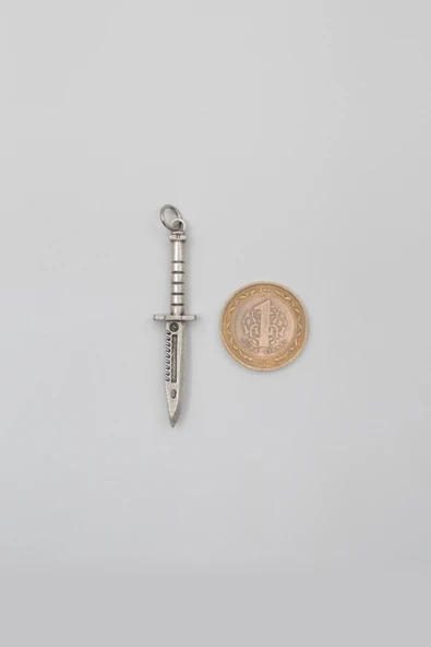 Testere Dişli Taktik Bıçak Kolye Ucu - Antik Gümüş Kaplama - Kadın Erkek - 3