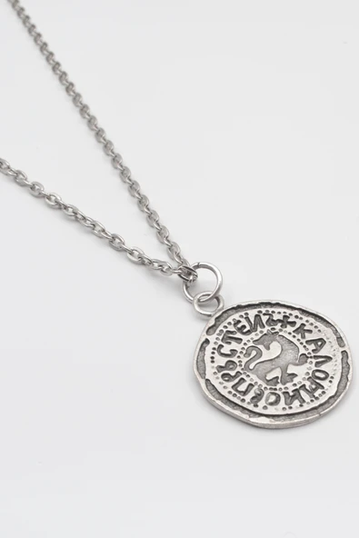 Kaloyan's Madalyon Düz Ezme Zincir Kolye - Antik Gümüş Kaplama - Kadın Erkek - 60 cm - Resim 2