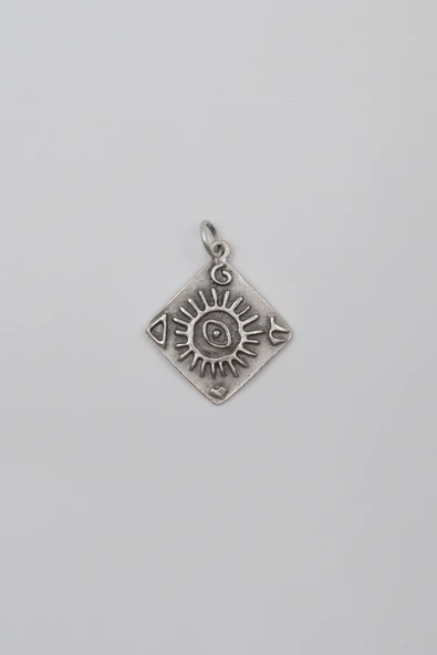 Güneş ve Göz Sembollü Anahtarlık - Antik Gümüş Kaplama - Kadın Erkek - 3