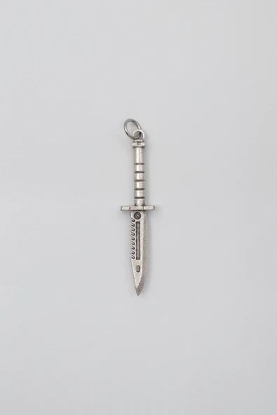 Testere Dişli Taktik Bıçak Anahtarlık - Antik Gümüş Kaplama - Kadın Erkek - 3