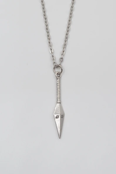 Anime Ninja Kunai Düz Ezme Zincir Kolye - Antik Gümüş Kaplama - Kadın Erkek - 60 cm