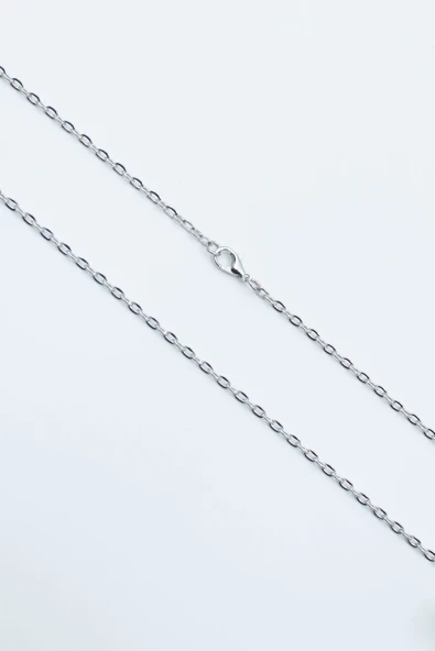 Minimalist Göz - Nazar Düz Ezme Zincir Kolye - Antik Gümüş Kaplama - Kadın Erkek - 60 cm - 3