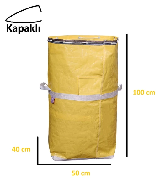 Ev-iş Branda Taşıma Çuvalı 50x40+100cm Kapaklı, Ipli Ve Cepli 170gr.Tekstil Çuvalı- (SARI) ürün görseli 1