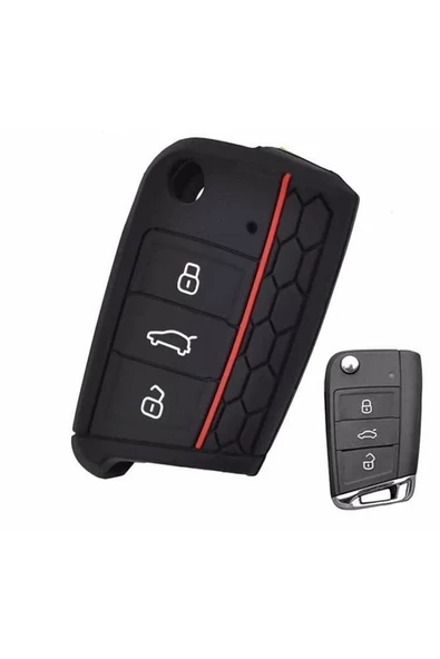 Golf Passat Polo Ibiza 3lü Set Anahtar Dsg Ve El Fren Silikon Koruma Kılıfı Siyah Set - Resim 4