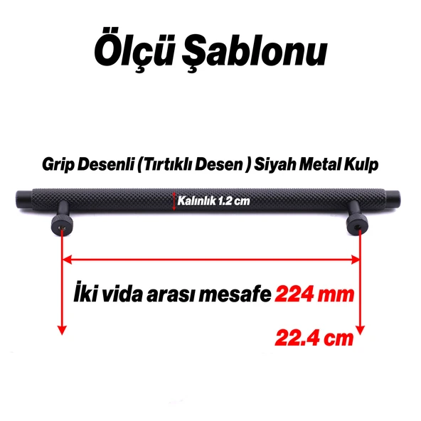 Martin Siyah Metal Kulp 224 mm Mobilya Çekmece Mutfak Dolabı Dolap Modern Kapak Kulpları Grip Desen - Resim 2