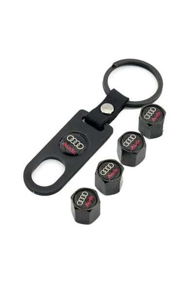 Audi Logolu Metal 4 Adet Sibop Kapağı Ve 1 Adet Anahtarlık - Resim 3
