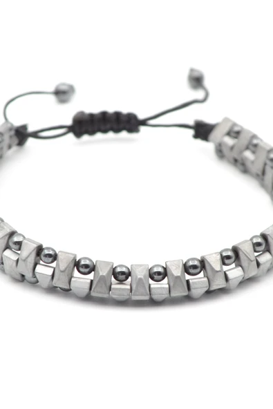 Füme Hematit ve Makrome Örgülü Bileklik - Ayarlanabilir Doğaltaş Bileklik - Erkek Kadın Bileklik - 2