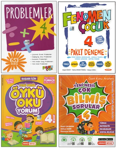 FENOMEN 4. SINIF PROBLEMLER+PAKET DENEME+KIRMIZI BEYAZ ÖYKÜ OKUYORUM+ÇOK BİLMİŞ SORULAR (4 KİTAP) ürün görseli