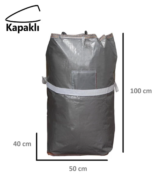 Ev-iş Branda Taşıma Çuvalı 50x40+100cm Kapaklı, Ipli Ve Cepli 170gr.Tekstil Çuvalı- (GRİ) ürün görseli 1