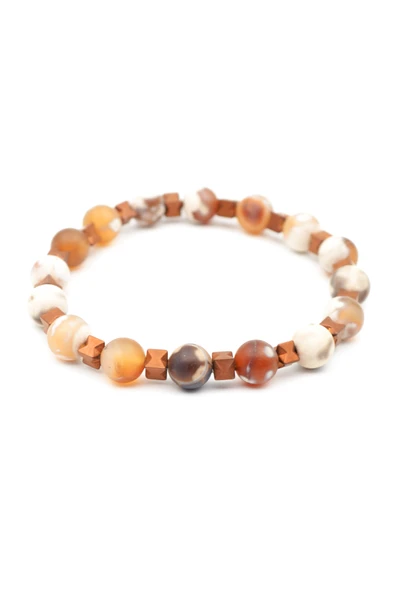 Toprak Tonları Doğal Akik Taş Bileklik - Küp Hematit Detaylı - Kadın Erkek Bileklik