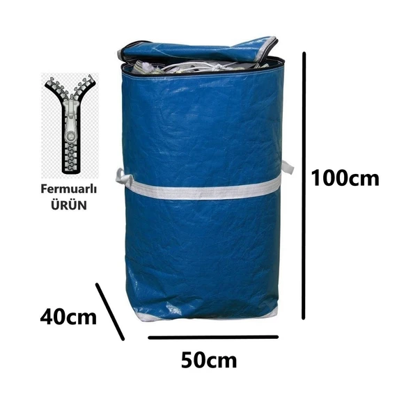 Ev-iş Branda Taşıma Çuvalı 50x40+100cm Fermuarlı Ve Cepli 170gr.Tekstil Çuvalı- (LACİVERT) ürün görseli 1
