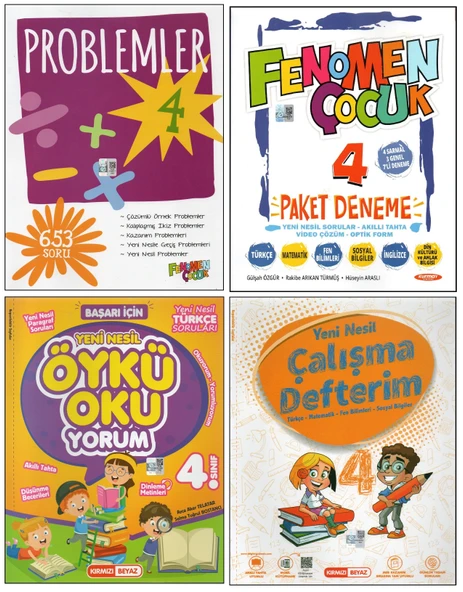 FENOMEN 4. SINIF PROBLEMLER+PAKET DENEME+KIRMIZI BEYAZ ÖYKÜ OKUYORUM+ÇALIŞMA DEFTERİM (4 KİTAP) ürün görseli