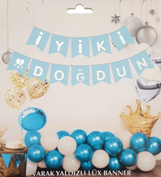 Mavi Gümüş Yaldızlı İyiki Doğdun Uzar Banner ürün görseli 1