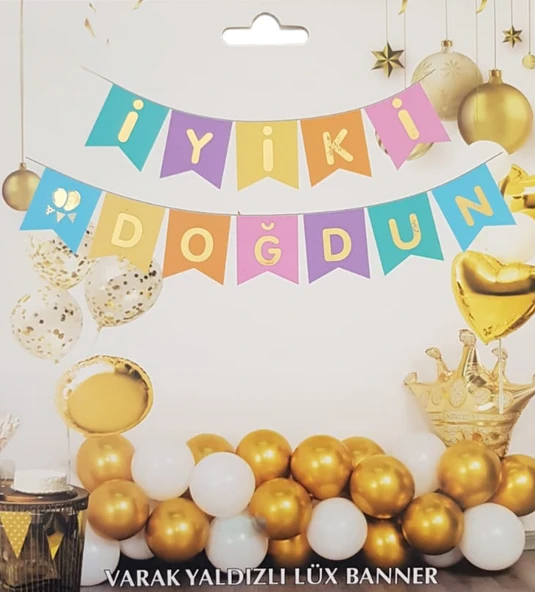 Renkli Altın Yaldızlı İyiki Doğdun Uzar Banner ürün görseli 1