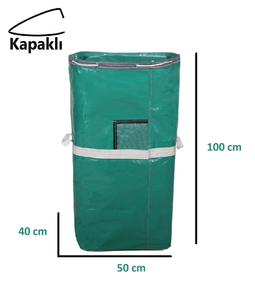 Ev-iş Branda Taşıma Çuvalı 50x40+100cm Kapaklı, Ipli Ve Cepli 170gr.Tekstil Çuvalı - (YEŞİL) ürün görseli 1