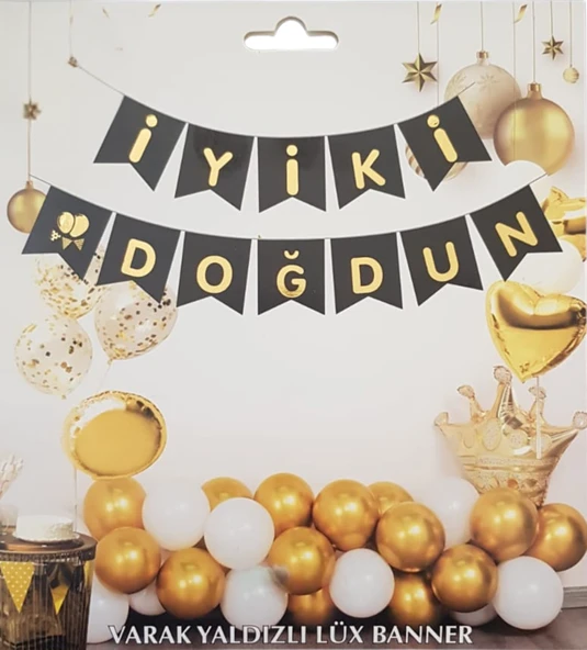 Siyah Altın Yaldızlı İyiki Doğdun Uzar Banner - 1