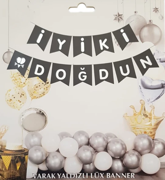 Siyah Gümüş Yaldızlı İyiki Doğdun Uzar Banner ürün görseli 1
