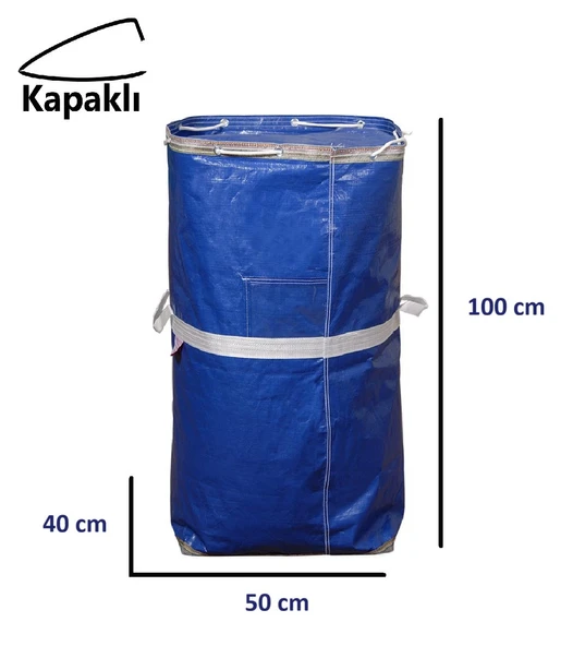 Ev-iş Branda Taşıma Çuvalı 50x40+100cm Kapaklı, Ipli Ve Cepli 170gr.Tekstil Çuvalı- (LACİVERT) ürün görseli 1