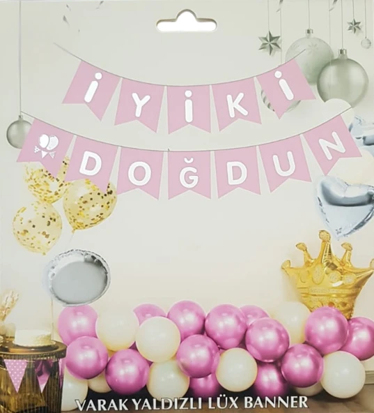 Pembe Gümüş Yaldızlı İyiki Doğdun Uzar Banner ürün görseli 1