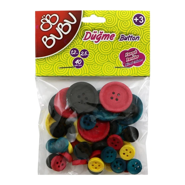 Bubu Renkli Düğme 1,2cm 2,5cm 40'lı HS0007 - 1