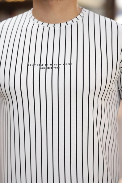 Erkek Dikey çizgili Ottoman Kumaş Kısa Kollu T-shirt - Resim 3