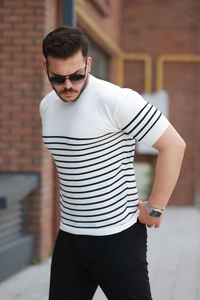 Erkek çizgi Desenli Bisiklet Yaka Kısa Kollu T-sihrt - Resim 2