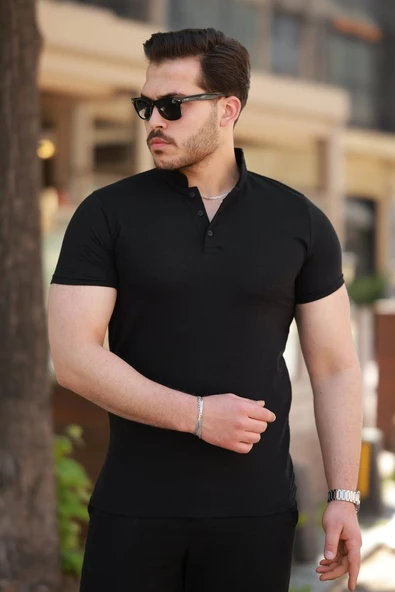 Erkek Hakim Yaka Dokuma Pamuklu Kumaş Kısa Kollu T-shirt ürün görseli